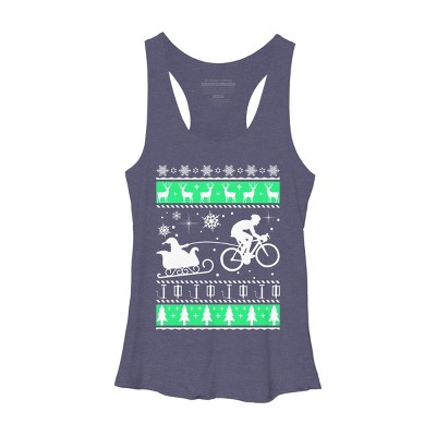 Women's Design By Humans Christmas Santa Cycling Sleigh By LewismartinStore Racerback Tank Top