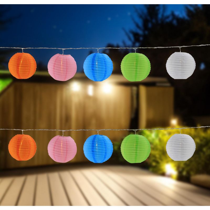 Northlight 10-Count Colorful Summer Paper Lantern Lights, Clear Bulbs, 2 of 6