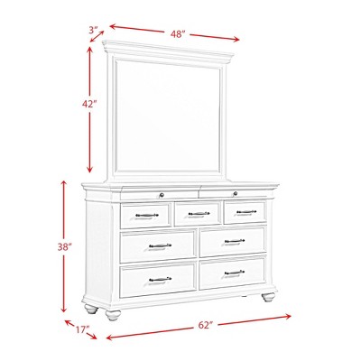 Transitional White 9-Drawer Horizontal Dresser with Mirror