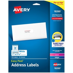 Avery Address Labels, 1" x 2-5/8", White, 750 Labels (18260) - 1 of 4
