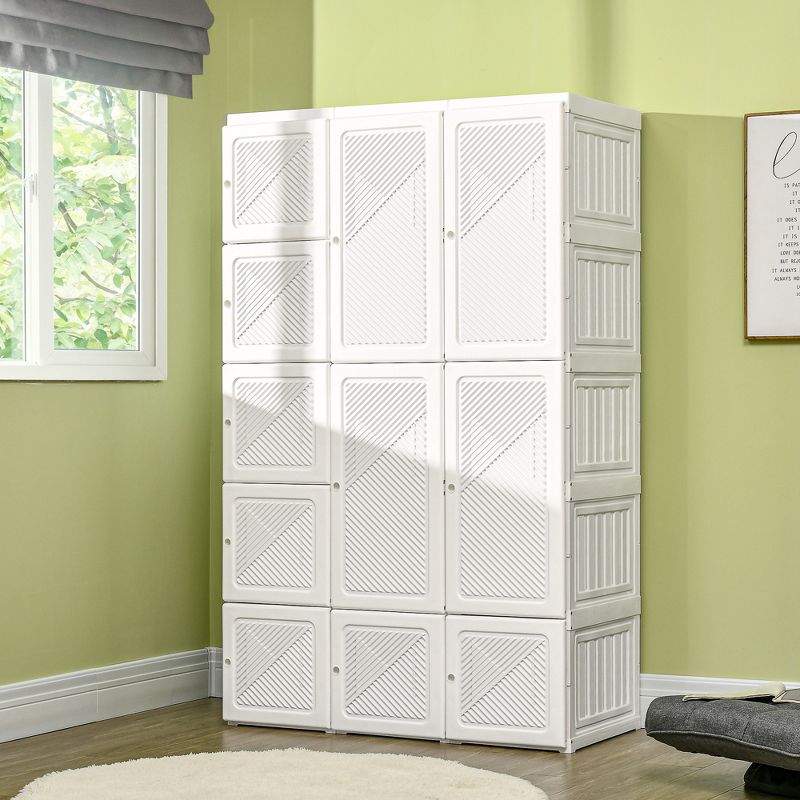 HOMCOM Portable Wardrobe Closet, Bedroom Armoire, Foldable Clothes Organizer with Cube Storage, Hanging Rods, and Magnet Doors, White, 2 of 7
