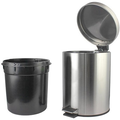 Home Mart Goods 10" Tall Satin Nickel Step Garbage Can with Removable Inner Bucket, Soft-Close Metal Waste Basket with Foot Pedal