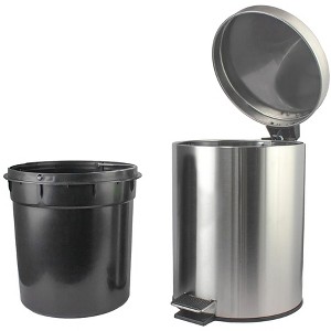 Home Mart Goods 10" Tall Satin Nickel Step Garbage Can with Removable Inner Bucket, Soft-Close Metal Waste Basket with Foot Pedal - 1 of 4