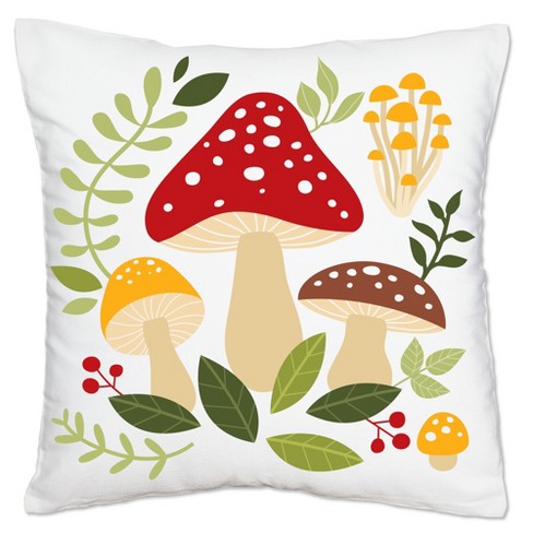 Big Dot of Happiness Wild Mushrooms - Red Toadstool Decor and Party Home Decorative Canvas Cushion Case - Throw Pillow Cover - 16 x 16 Inches