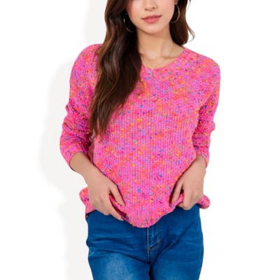 Anna-Kaci Women's Pink Confetti Knit Sweater with Crew Neck and Long Sleeves - Small, Rose Gold