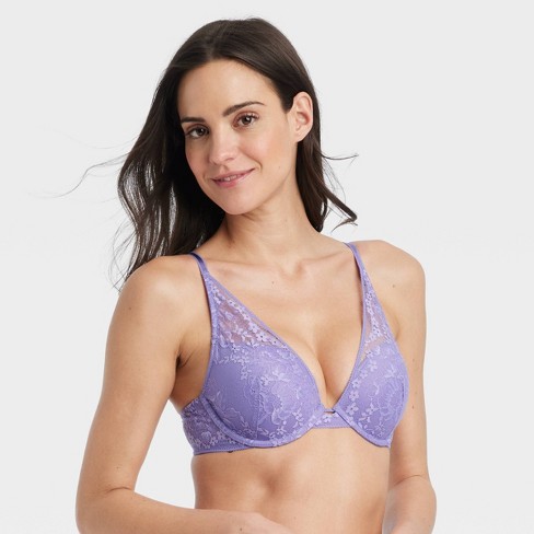 Women's Lace Plunge Push-up Bra - Auden™ Purple 34ddd : Target