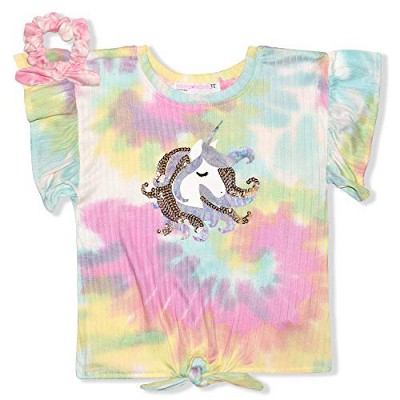 Young Hearts Girl's Sequin Fashion Tee with Bow Hair Scrunchie for kids