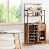 Costway Kitchen Islands Freestanding Wine Rack Table w/ Glass Holder & Drawer Black / Rustic - 4 of 4