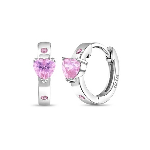 Girls' Solitaire Heart Push Back Sterling Silver Earrings - Pink - In  Season Jewelry : Target