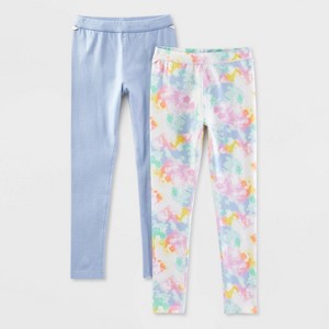 Girls' Adaptive 2pk Tie-Dye Leggings - Cat & Jack™ Blue - 1 of 3