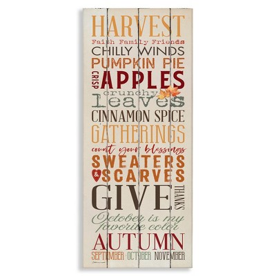 Stupell Industries Fall Halloween Holiday Pumpkin Word Wood Texture Design Canvas Wall Art