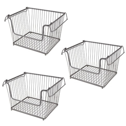 Mdesign Stackable Storage Basket With Handles, 3 Pack : Target