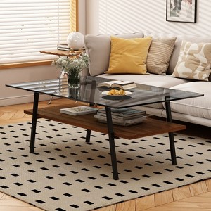 FONTOI Rectangle Coffee Table with Glass Tabletop, Modern Table for Living Room Bedroom Office, Gray&Brown, 22.84"*16.73"*38.58" - 1 of 3