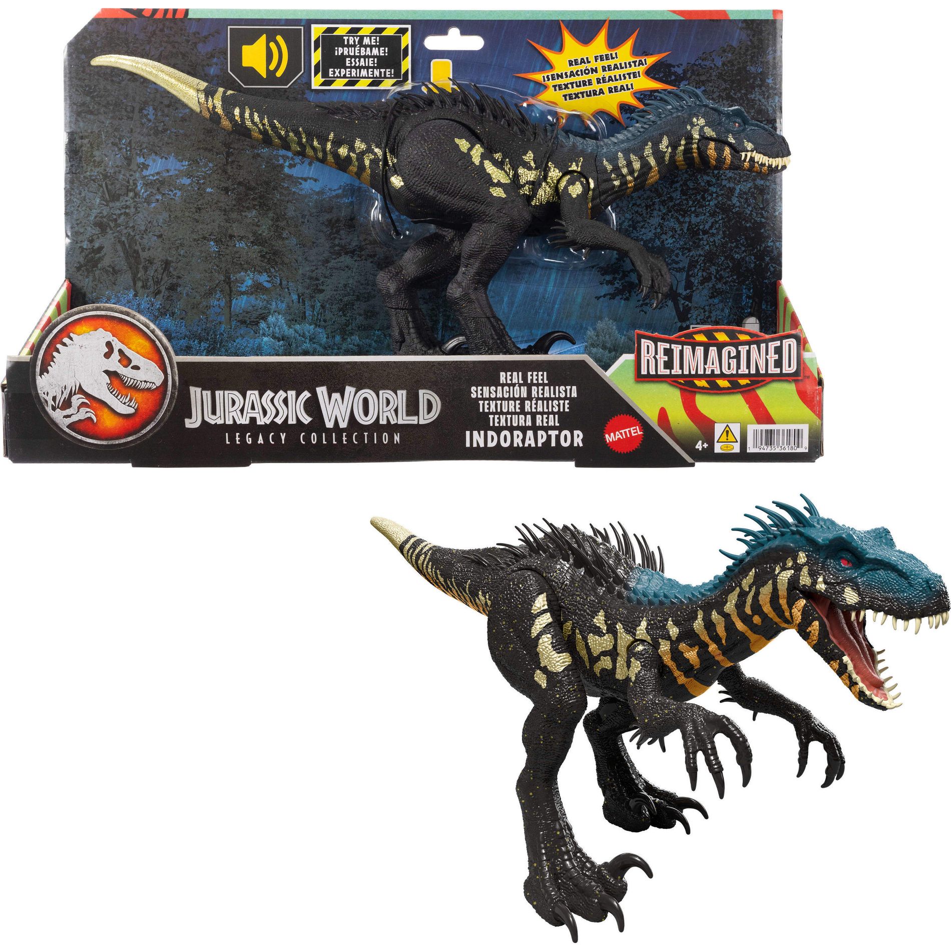 Jurassic World Reimagined Indoraptor Dinosaur Action Figure, Bold Colored Real Feel Carnivore Toy