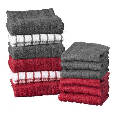 John Ritzenthaler Co. Ritz Variety 12-Pack Checked and Solid Kitchen Towel and Dish Cloth Set