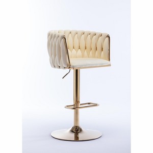 Gulches Ivory Velvet Gold Chrome Swivel Bar Stool Set of 2 Adjustable Height 25-33in with Footrest - 1 of 4