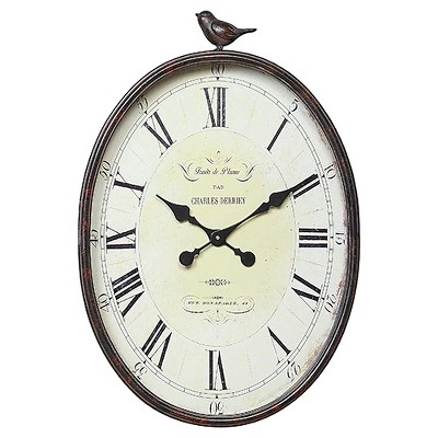 17" x 25-1/4" Metal Wall Clock with Bird Rust - 3R Studios