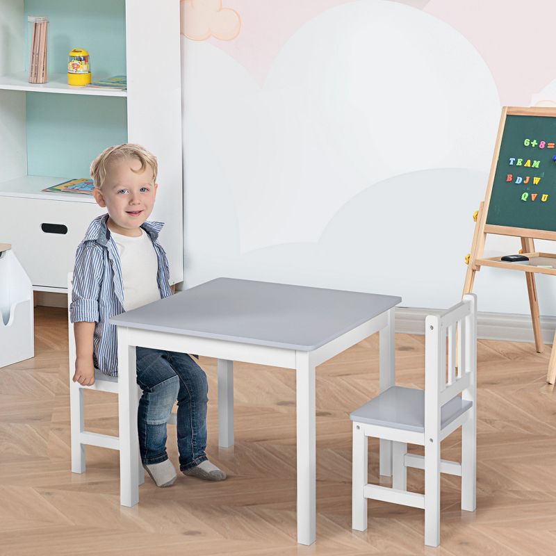 Qaba Kids Table and Chair Set for Arts, Meals, Lightweight Wooden Homework Activity Center, Toddlers Age 3+, Gray, 3 of 9