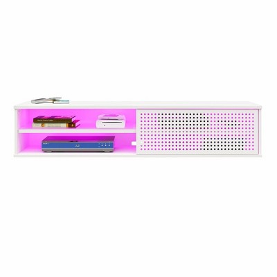 White MDF Floating TV Stand with Cabinet and LED Lighting