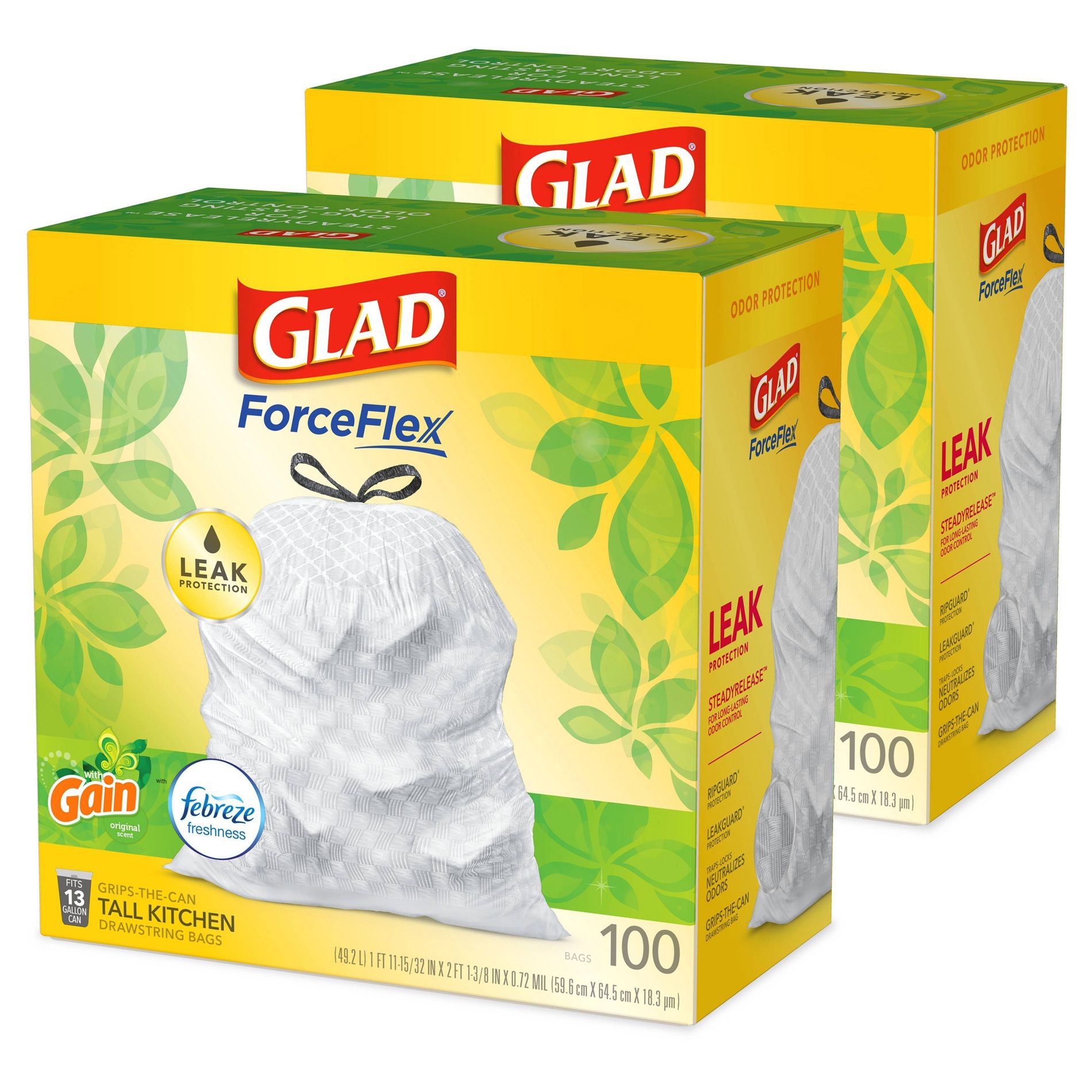 Glad ForceFlex Tall Kitchen Drawstring Trash Bags - Gain Original - 13 Gallon