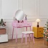 Okak Contemporary Wooden Vanity Desk with Stool, Makeup Vanity with Round Mirror and 4 Drawers, Girls Vanity for Bedroom, Dressing Room - 2 of 4
