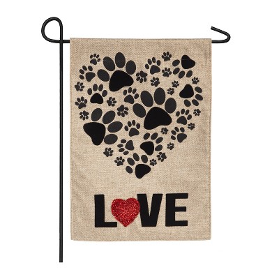 Evergreen Flag Paw Prints Heart Garden Burlap Flag