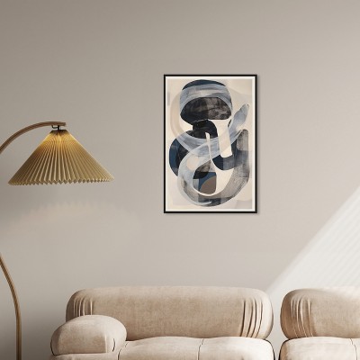 Large Abstract Black and Gray Canvas Wall Art with Black Frame