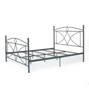 Queen Delphine Classical Iron Bed Frame Matte Dark Gray - Christopher Knight Home