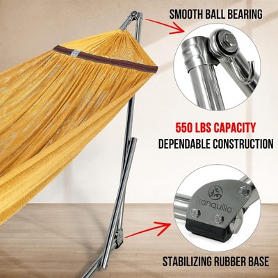 Tranquillo Yellow Double Hammock with Galvanized Steel Stand