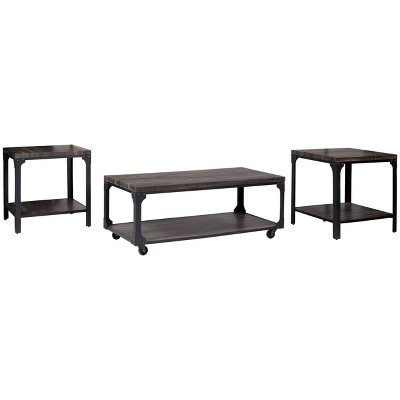 3pc Jandoree Coffee and End Table Set Brown/Black - Signature Design by Ashley