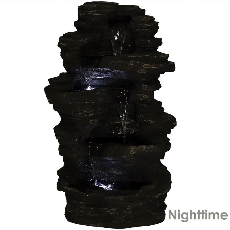 Sunnydaze 39"H Electric Polystone Rock Falls Waterfall Outdoor Water Fountain with LED Lights, 4 of 14