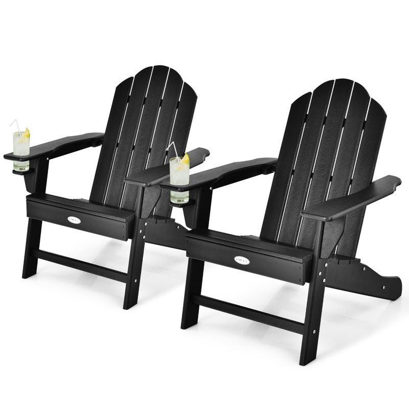 Tangkula 2PCS Adirondack Chair Outdoor with Cup Holde Weather Resistant Lounger Chair for Backyard Garden Patio and Deck Black/Grey/Turquoise/White, 1 of 9