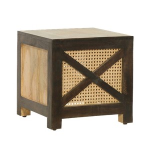 GDFStudio Pendroy Boho Handmade Mango Wood and Cane 16" Ottoman Stool, Natural and Walnut - 1 of 4