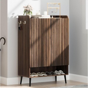 Large Shoe Cabinet with Doors，6-Tier Shoe Organizer with 2 Doors & Additional Hooks for Hallway, Entryway, Living Room - 1 of 4