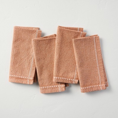 4pk Textured Stripe Border Cloth Napkins Rust - Hearth & Hand™ with Magnolia