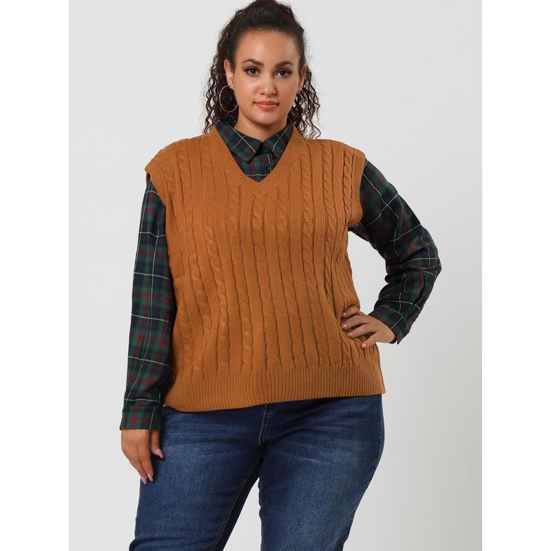 Agnes Orinda Women's Plus Size V Neck Knit Sleeveless Pullover Fashion Sweater Vests, 3 of 7