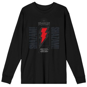 Shazam 2 Fury Of The Gods Power Of Shazam Crew Neck Long Sleeve Black Adult Tee - 1 of 3