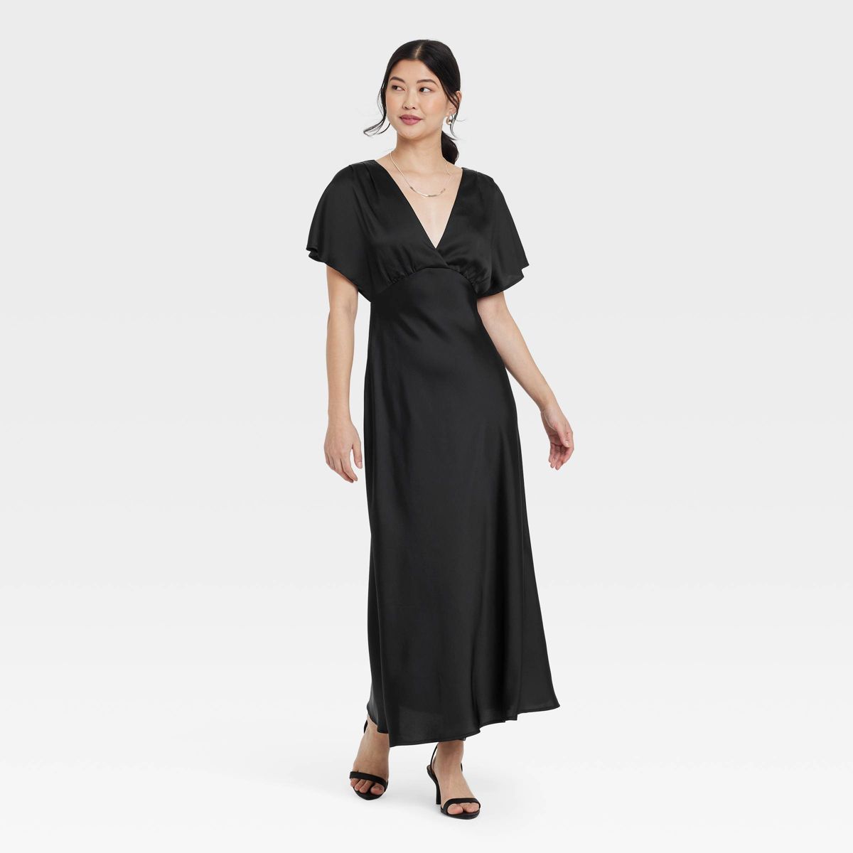 Women's Satin Flutter Short Sleeve Maxi A-Line Dress - A New Day™