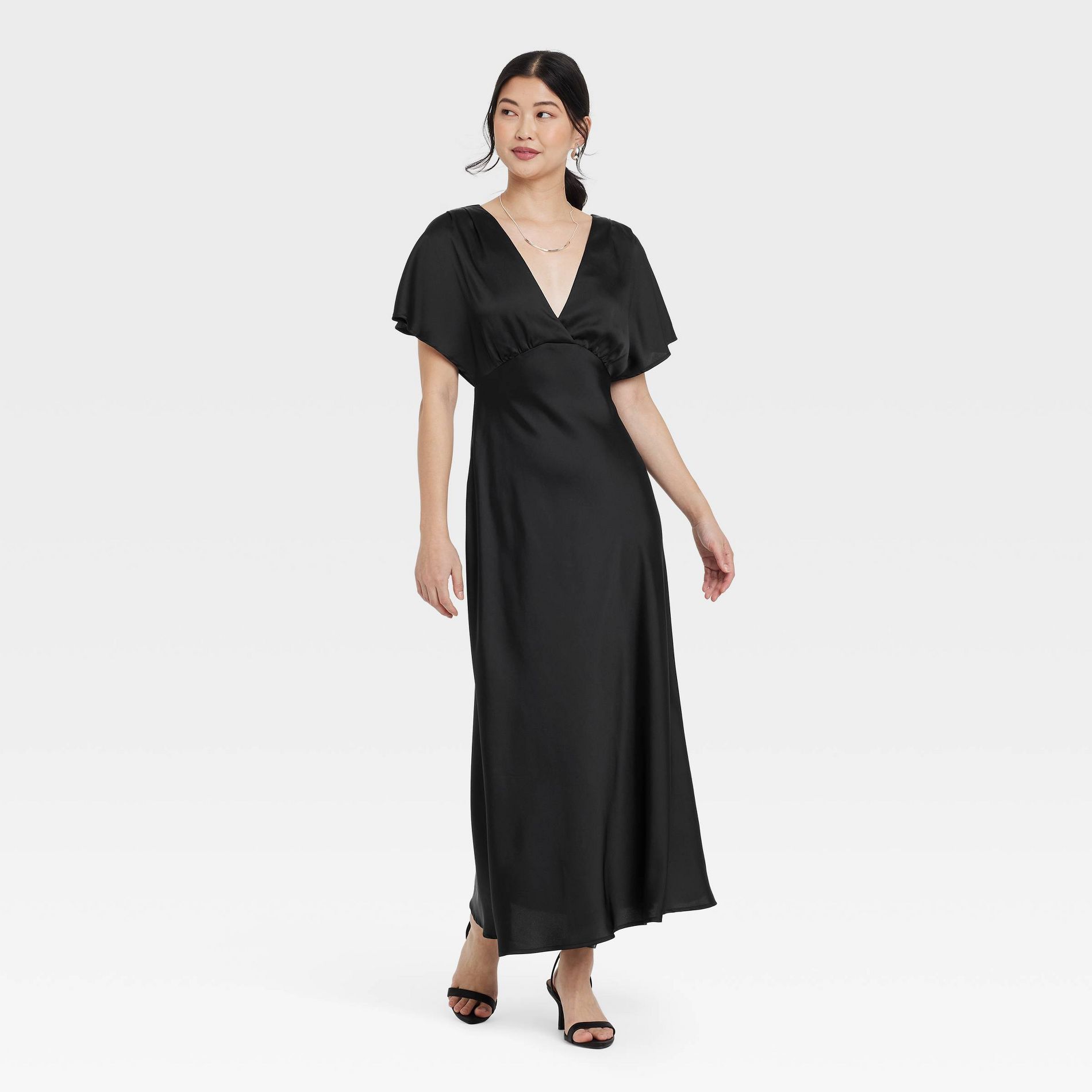 Women's Satin Flutter Short Sleeve Maxi A-Line Dress - A New Day™