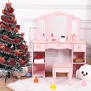 Girls Vanity Table and Chair Set with Mirror - Wooden Makeup Dressing Playset for Ages 3-9, Pink Kids Vanity Set with Stool, Perfect Birthday Gift - 3 of 4
