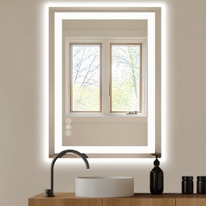 FONTOI Bathroom Mirror Vanity Mirror with Anti Fog Function Dual Source and Modern Design for Bathroom Vanity, White - 1 of 4