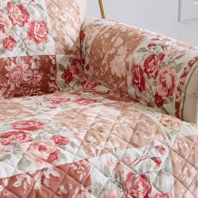 Burgundy and Taupe Floral Patchwork Microfiber Recliner Protector