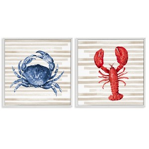 Stupell Industries Nautical Crab & Lobster Beige Stripes, 17" x 17" - 1 of 4