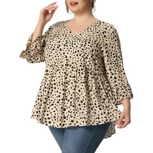 Agnes Orinda Women's Plus Size Babydoll Peplum High Low Hem V Neck 3/4 Sleeve Trendy Tops - 1 of 4