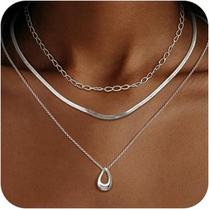 3-Piece Layered Herringbone Choker Set - Dainty 14K Gold or Silver Plated Necklaces for Women - 1 of 4