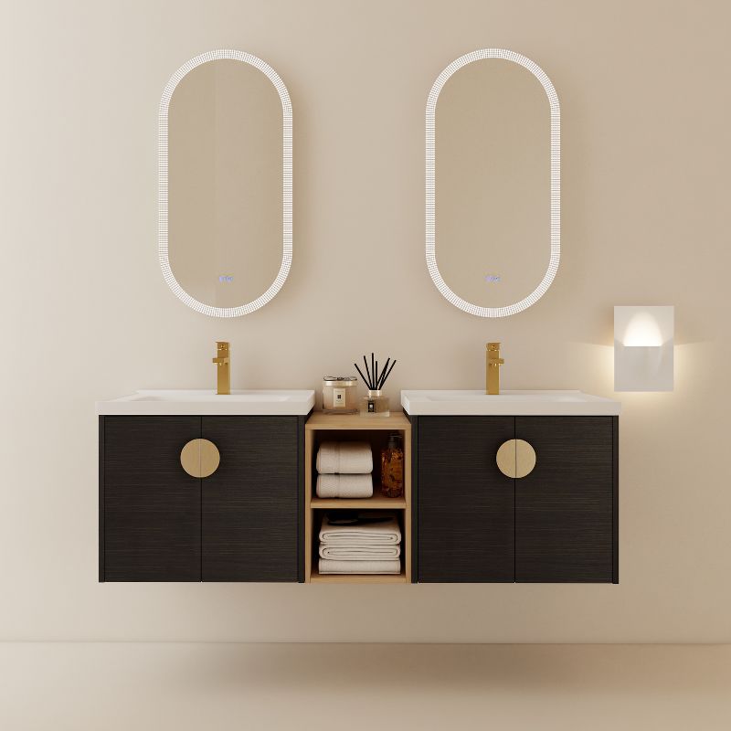60" Wall Mounted Soft Close Doors Bathroom Vanity With Sink, Metal Handles and Small Storage Shelves 4A - ModernLuxe, 1 of 12
