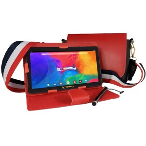 LINSAY 7" 64GB STORAGE New Android 13 Tablet Bundle with Red Protective PU leather Case, Fashion Cool Red Handbag and Pen Stylus - 1 of 1