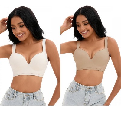 INSPIRE CHIC 2 Pcs Women's Wirefree U Back Adjustable Straps Comfort Push Up Bras
