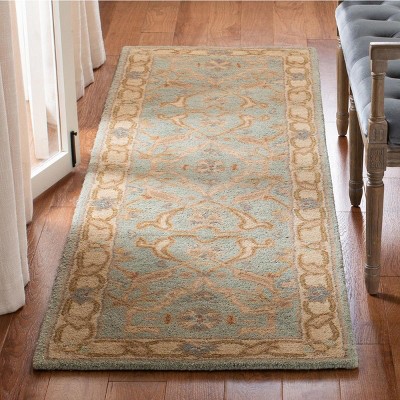 Antiquity Teal and Beige Hand-Tufted Wool Round Rug
