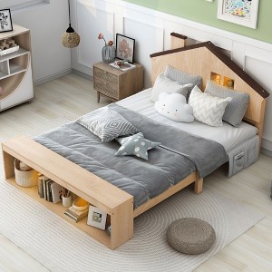 NicBex Full Size Platform Bed Wooden Bed Frame with House Shaped Headboard, LED Lights and Storage Space for Bedroom, No Box Spring Required - 1 of 4